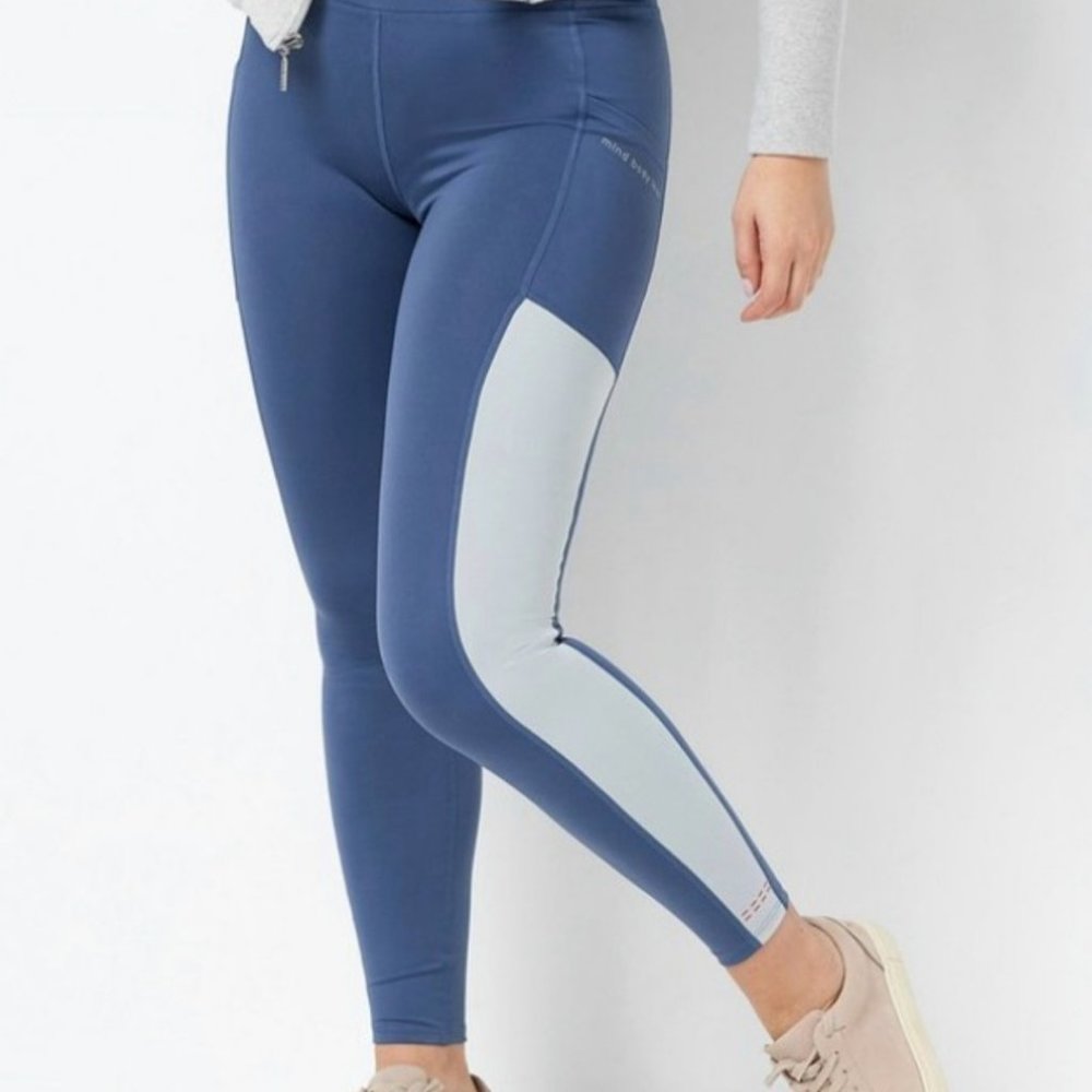 MIND BODY LOVE Blue & Grey color-block pocket Leggings Size Tall X-Small NEW